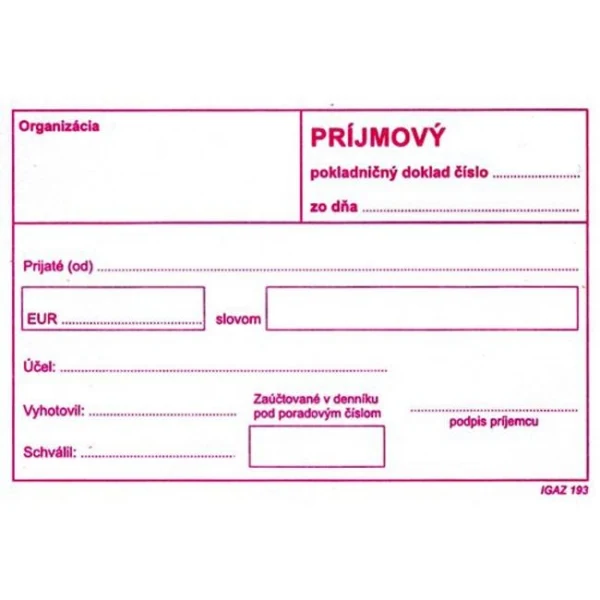 Príjmový pokladničný doklad bez DPH, A6, 100 listov 