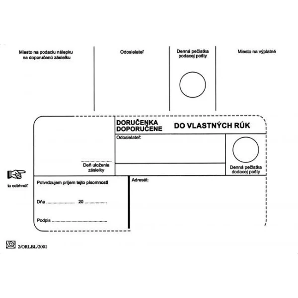 Poštové obálky B6 doručenka do VR bez OD, 100 ks 