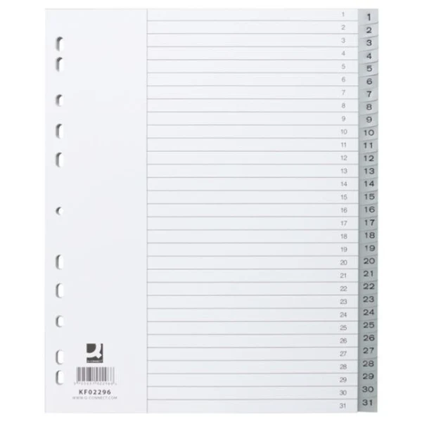 Plastový rozraďovač Q-CONNECT 31-dielny maxi sivý 