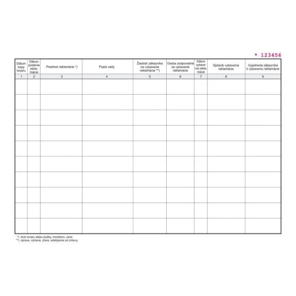 Kniha evidencie reklamácií, A4, 30 listov 