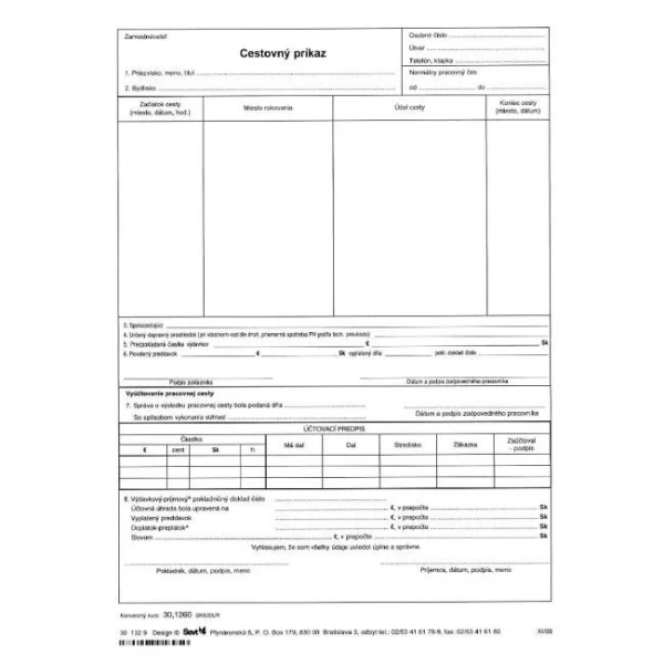 Cestovný príkaz A4, 20 ks v bal. 