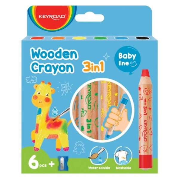 Voskovo - akvarelové farbičky KEYROAD, 6 farieb + strúhadlo 