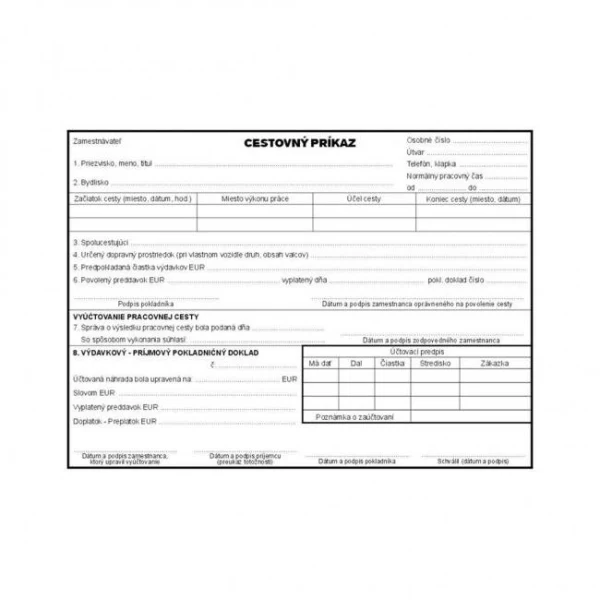 Cestovný príkaz, A5, blok, 100 listov 