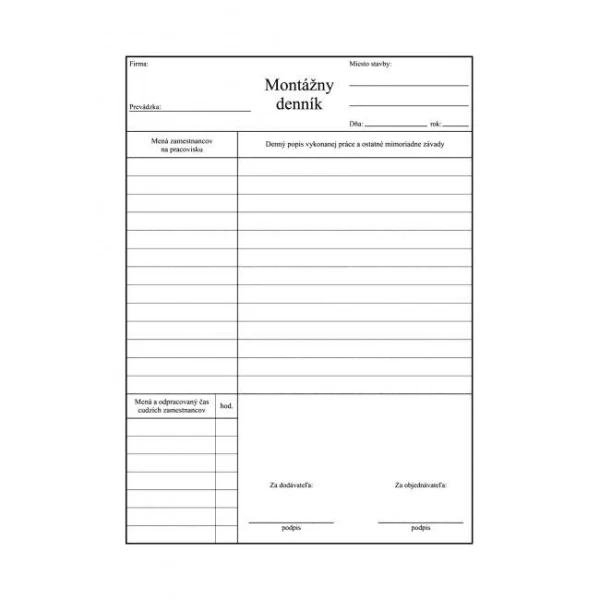 Montážny denník, samoprepis, A4, 100 listov 
