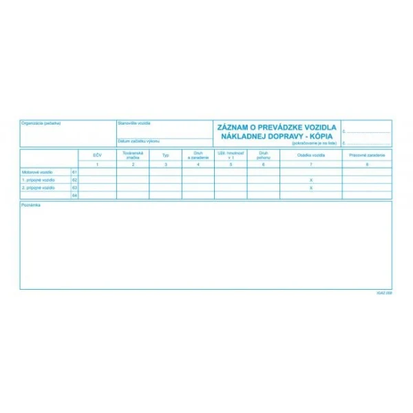 Záznam o prevádzke vozidla nákladnej dopravy, 2/3 A4, kniha, 100 listov, kópia 