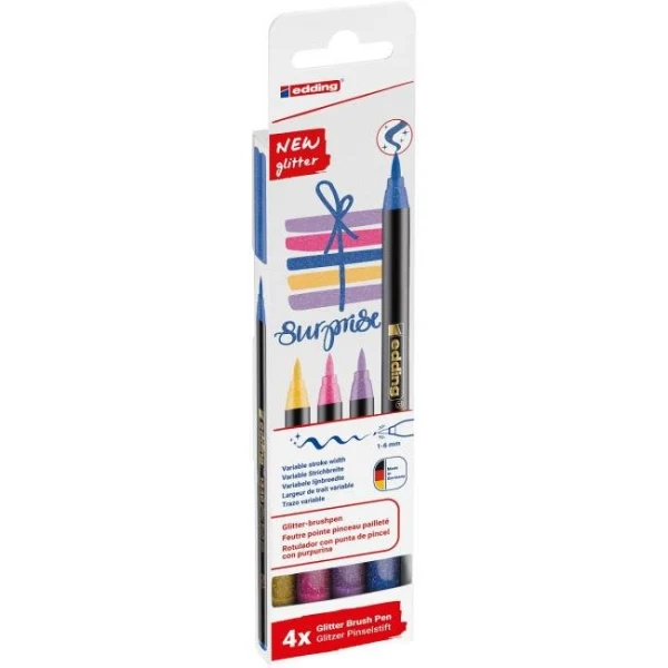 Sada popisovačov edding 1340/4S glitter, pastelové farby, vláknový hrot 