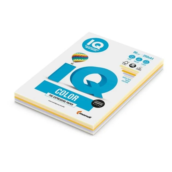 Farebný papier IQ color 5x50 mix trendové farby, A4, 80g 