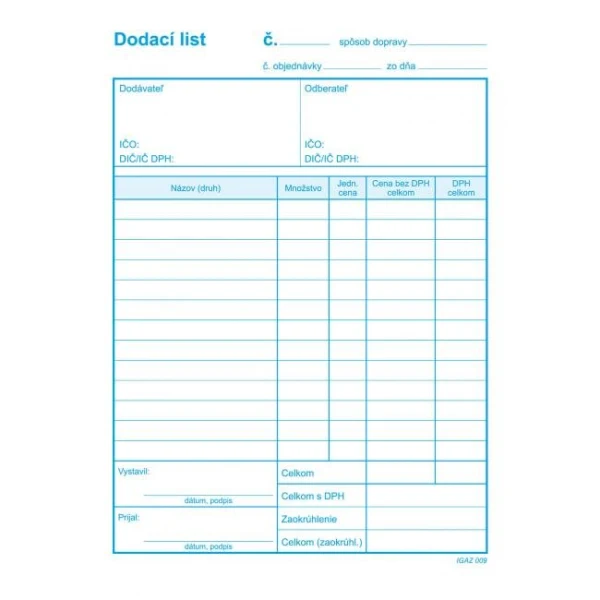Dodací list s DPH, samoprepis, A5, 100 listov 