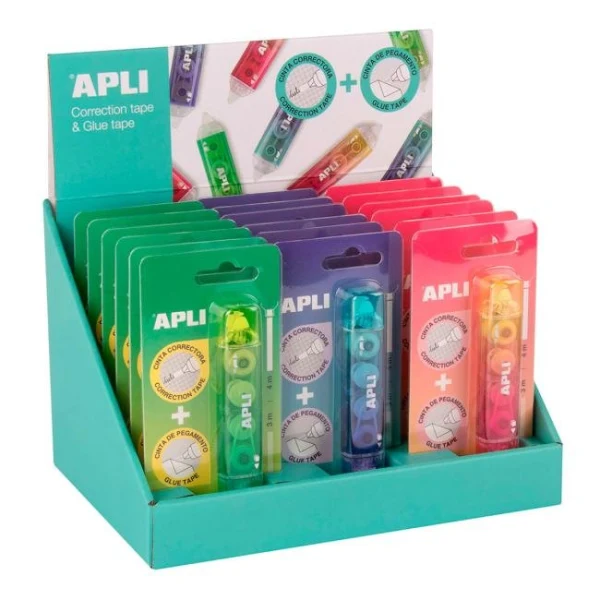 Korekčný roller a lepidlo APLI 2v1, mix farieb 