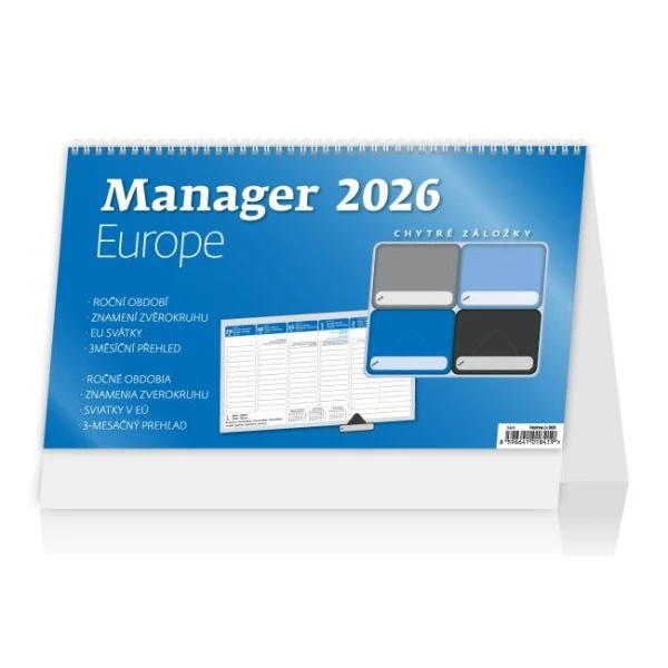 Stolový kalendár stĺpcový 30,1x18 cm - Manager Europe 2026 
