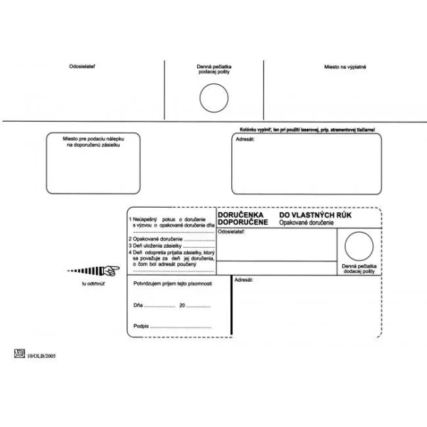 Poštové obálky C5 doručenka do VR OD, Nedoposielať, 100 ks 
